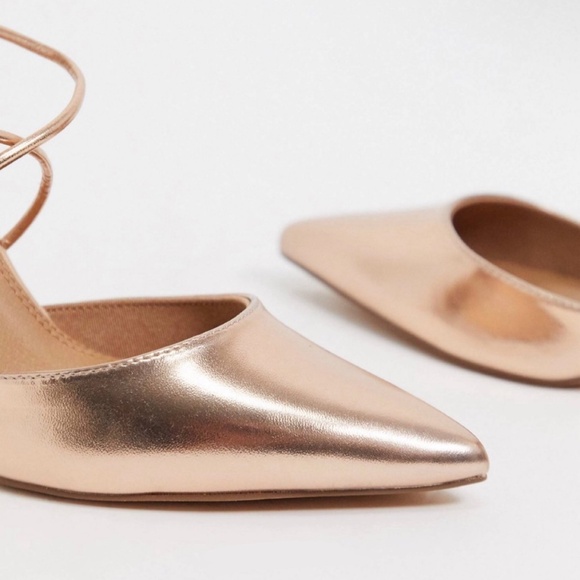 ASOS DESIGN Power Trip Tie Leg High Block Heels in Rose Gold Size 7/7.5/8 - Picture 4 of 8